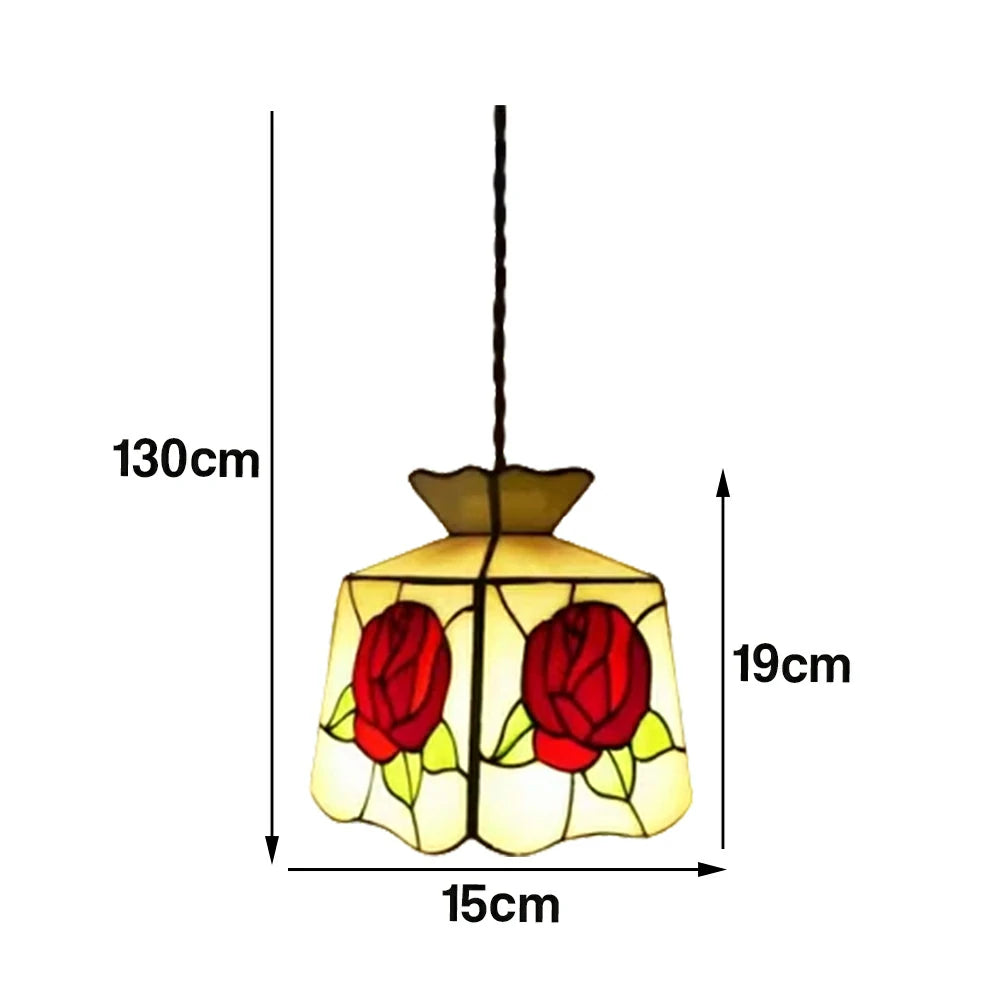 LIVARA Four-Sided Rose Pattern Pendant Light Minimalist Hanging Lamp Floral Shade E27 Ceiling Light for Bedroom Bedside Dining Area