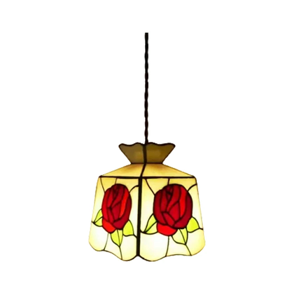 LIVARA Four-Sided Rose Pattern Pendant Light Minimalist Hanging Lamp Floral Shade E27 Ceiling Light for Bedroom Bedside Dining Area