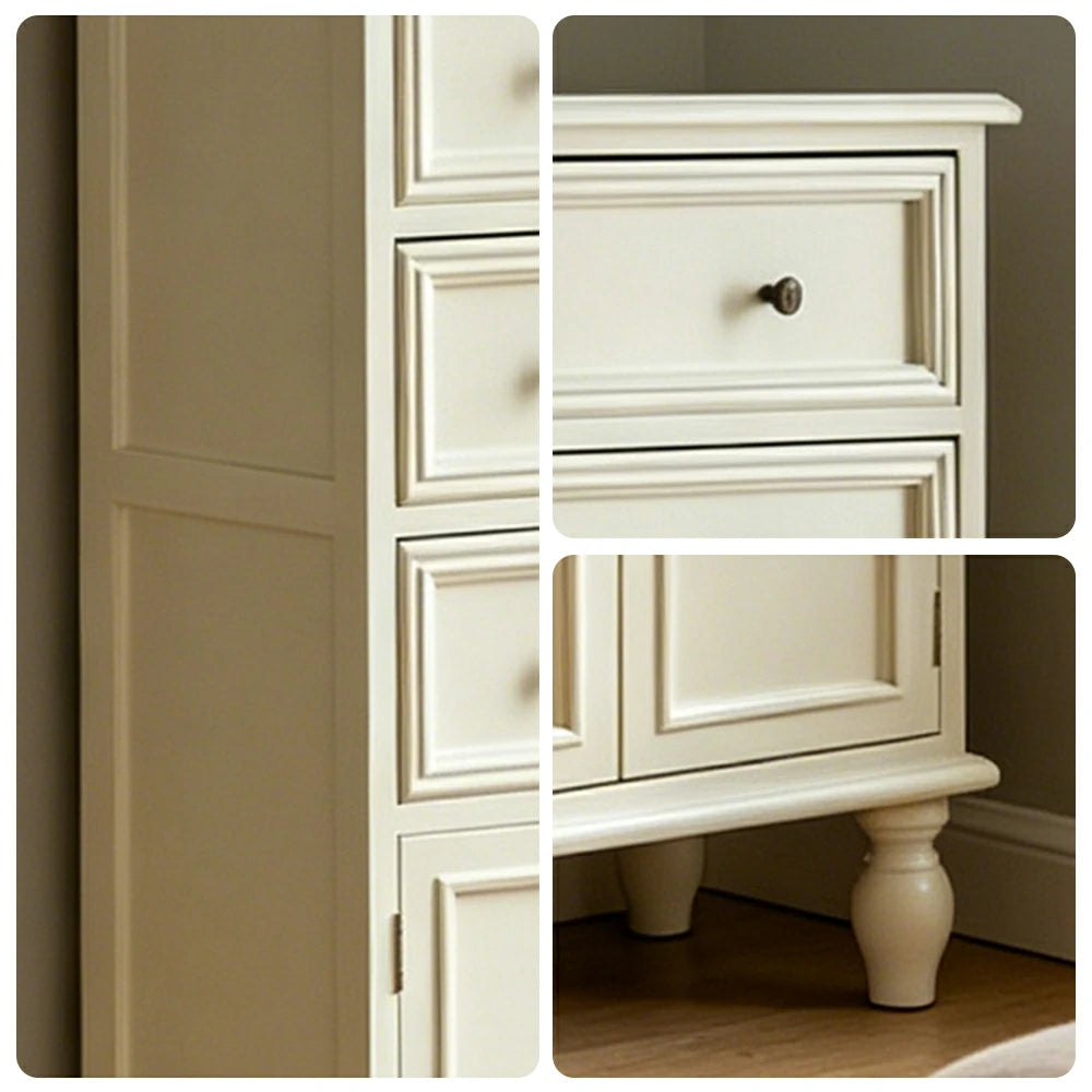 LIVARA Solid Wood Vintage Tall Cabinet Multi-Drawer Storage for Bedroom Living Room Hallway - White