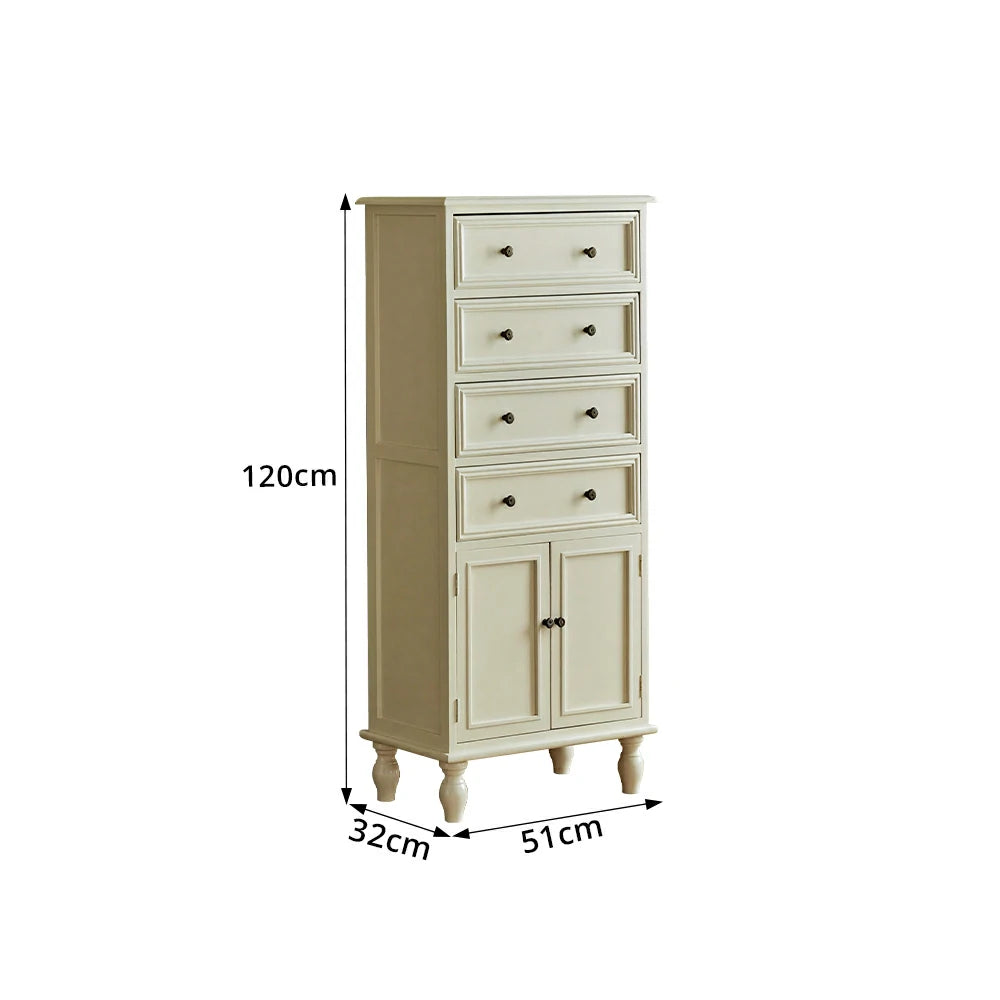 LIVARA Solid Wood Vintage Tall Cabinet Multi-Drawer Storage for Bedroom Living Room Hallway - White
