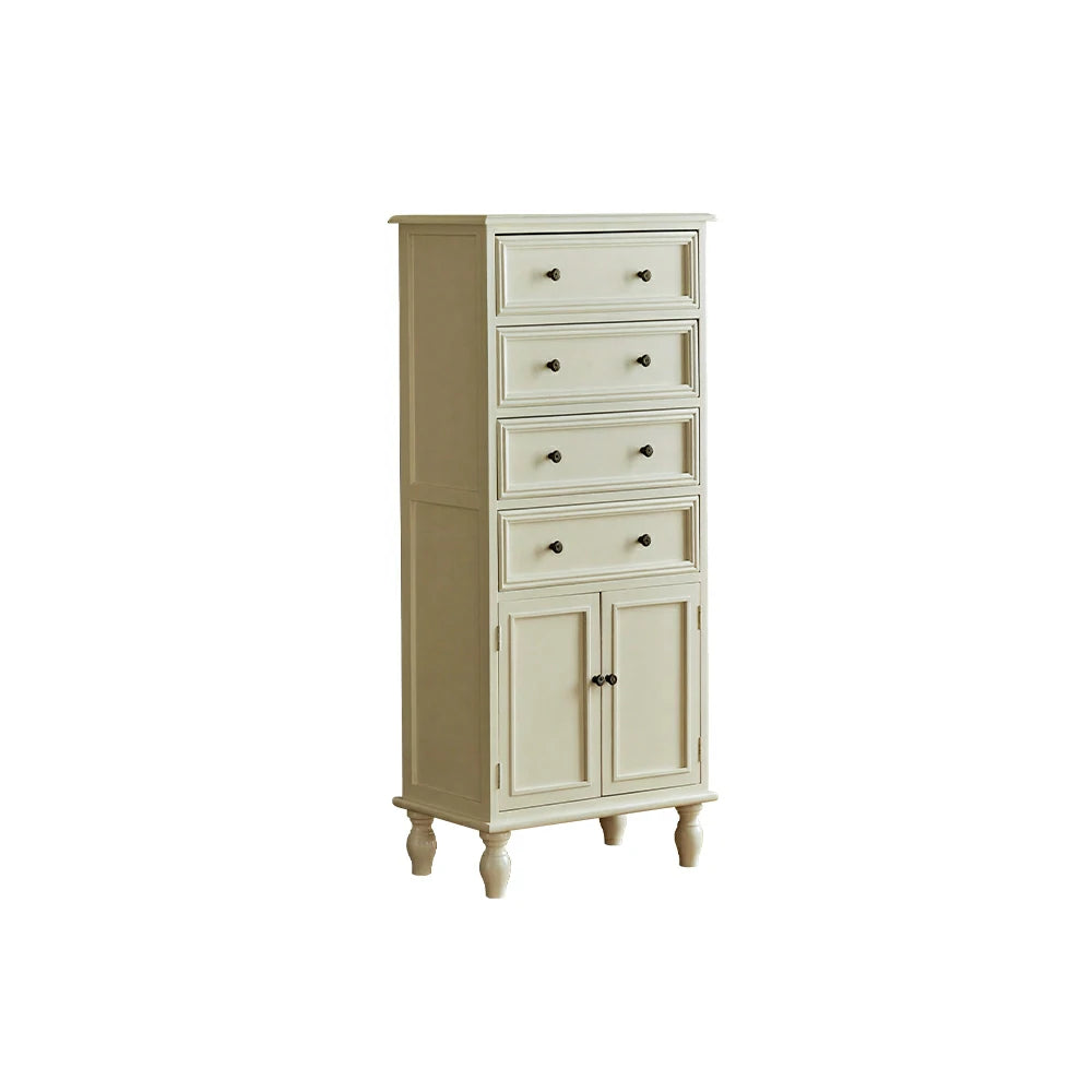 LIVARA Solid Wood Vintage Tall Cabinet Multi-Drawer Storage for Bedroom Living Room Hallway - White