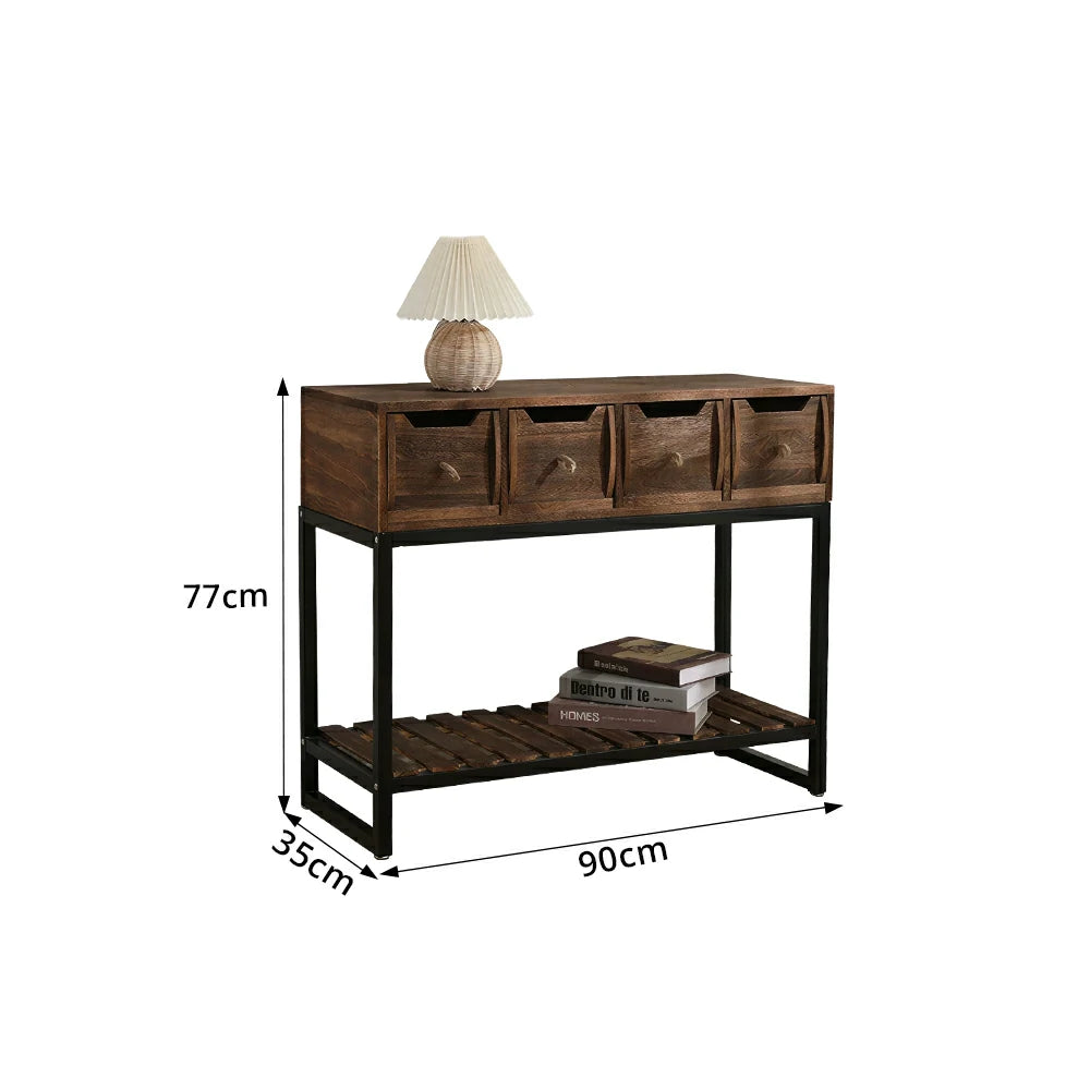 LIVARA Solid Wood Storage Cabinet with Metal Frame and Drawers for Living Room Study Entryway - Brown