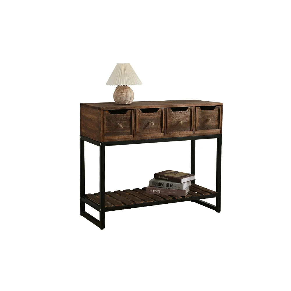 LIVARA Solid Wood Storage Cabinet with Metal Frame and Drawers for Living Room Study Entryway - Brown