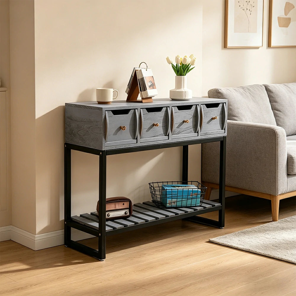 LIVARA Solid Wood Storage Cabinet with Metal Frame and Drawers for Living Room Study Entryway - Blue