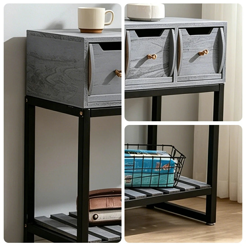 LIVARA Solid Wood Storage Cabinet with Metal Frame and Drawers for Living Room Study Entryway - Blue
