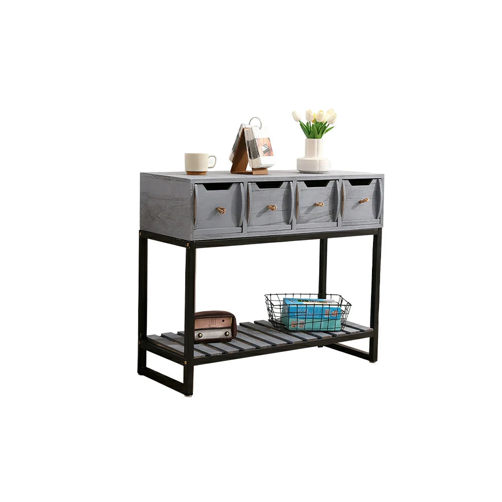 LIVARA Solid Wood Storage Cabinet with Metal Frame and Drawers for Living Room Study Entryway - Blue