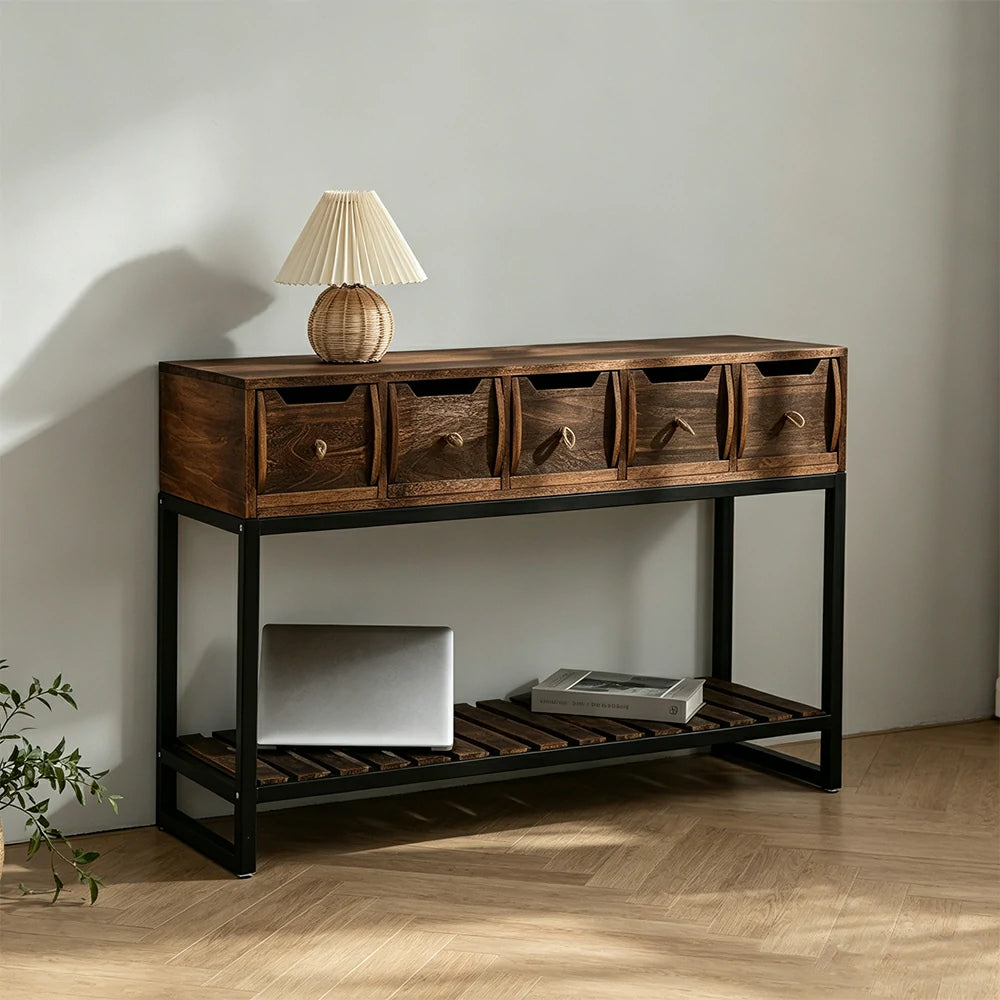 LIVARA Multi-Drawer Storage Cabinet with Open Shelf for Bedroom Living Room Entryway - Brown