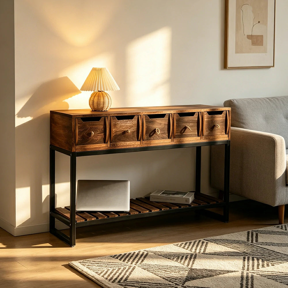 LIVARA Multi-Drawer Storage Cabinet with Open Shelf for Bedroom Living Room Entryway - Brown