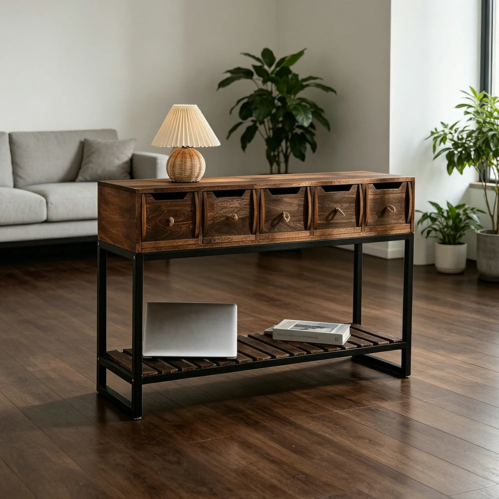 LIVARA Multi-Drawer Storage Cabinet with Open Shelf for Bedroom Living Room Entryway - Brown