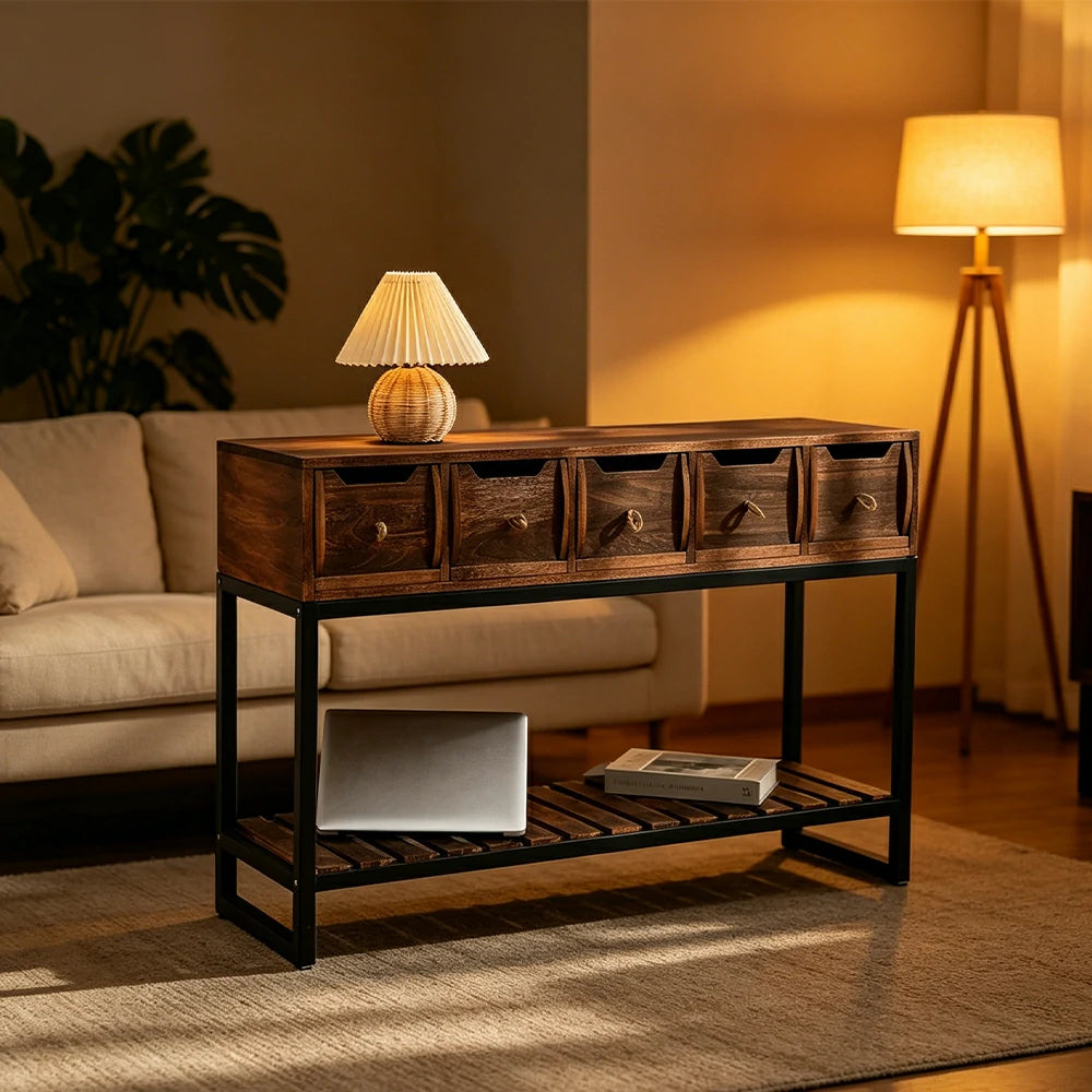 LIVARA Multi-Drawer Storage Cabinet with Open Shelf for Bedroom Living Room Entryway - Brown