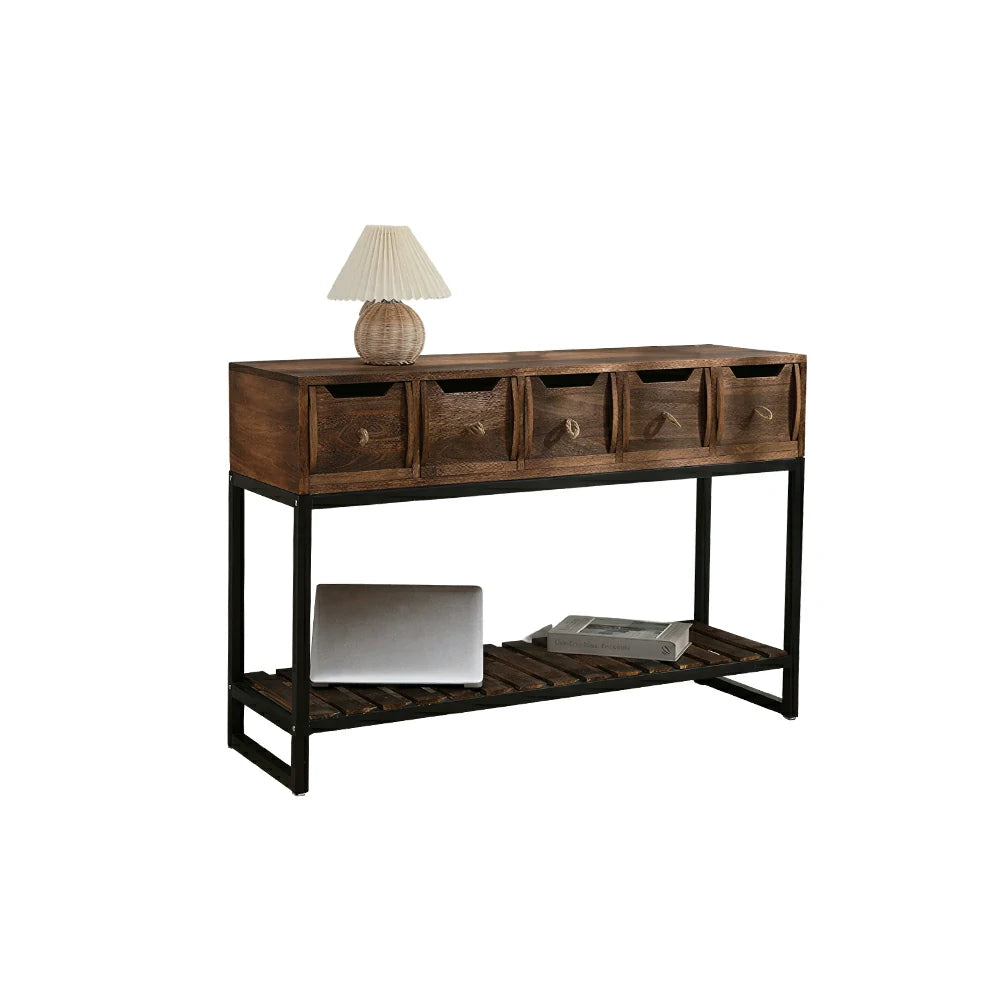 LIVARA Multi-Drawer Storage Cabinet with Open Shelf for Bedroom Living Room Entryway - Brown