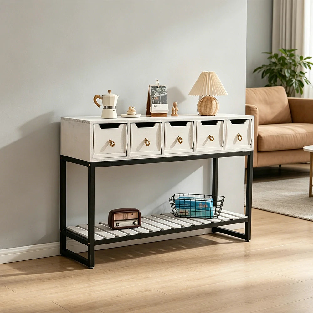 LIVARA Multi-Drawer Storage Cabinet with Open Shelf for Bedroom Living Room Entryway - White