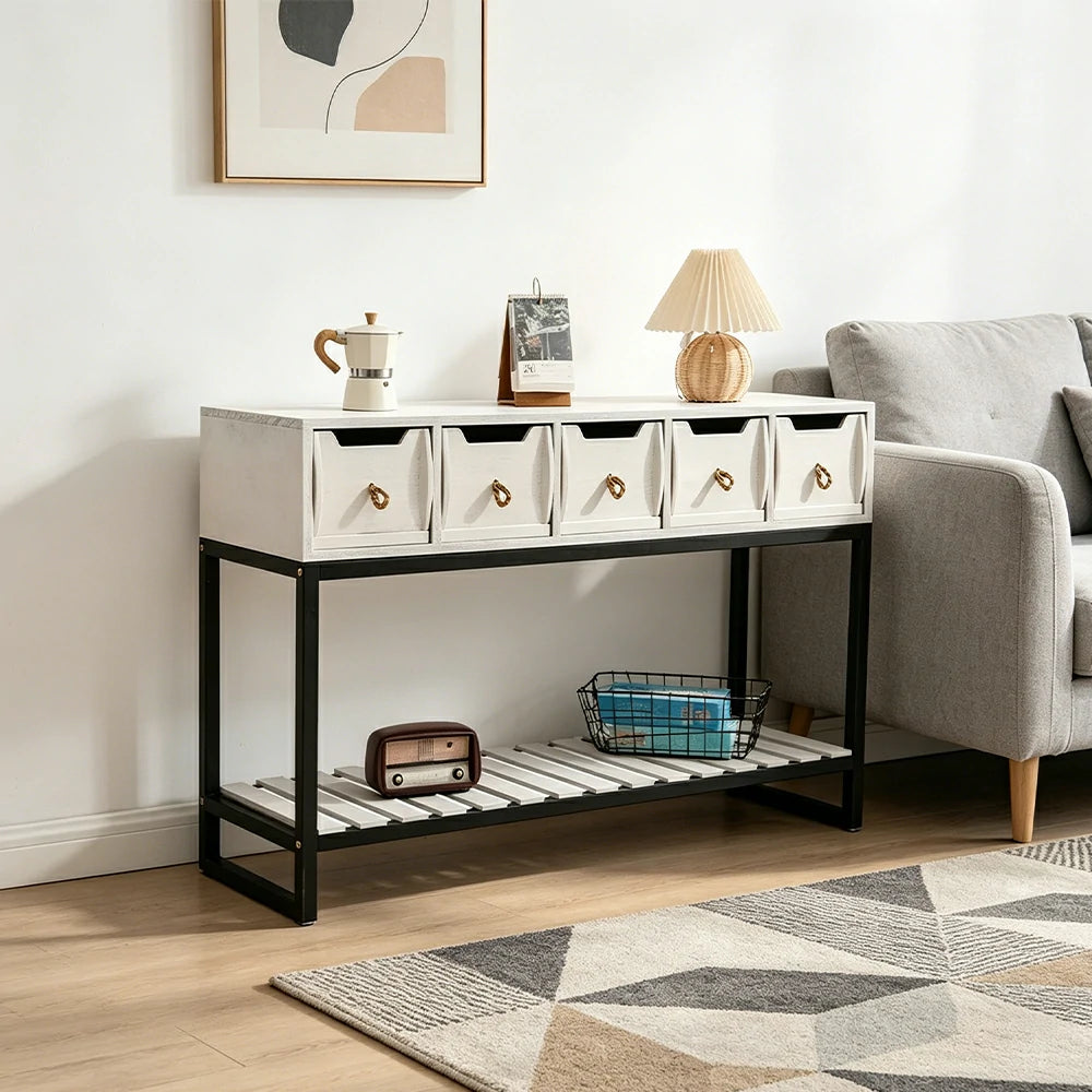 LIVARA Multi-Drawer Storage Cabinet with Open Shelf for Bedroom Living Room Entryway - White