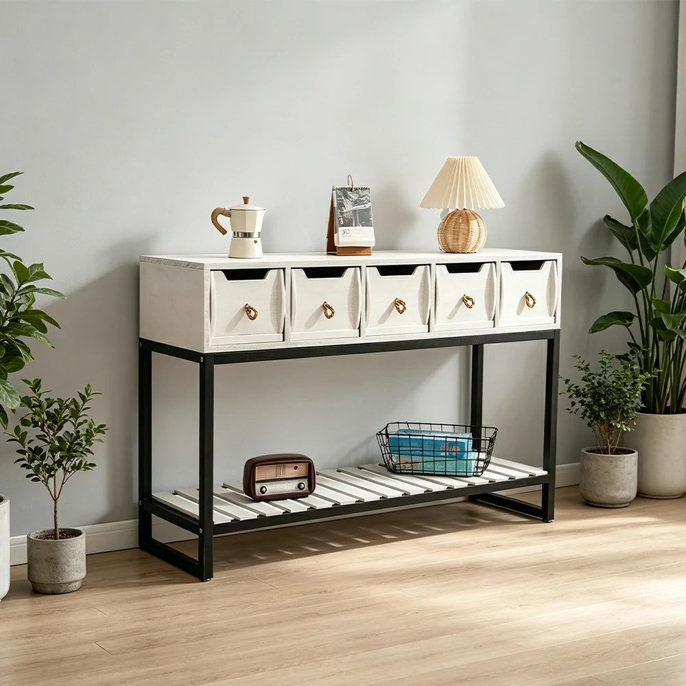 LIVARA Multi-Drawer Storage Cabinet with Open Shelf for Bedroom Living Room Entryway - White