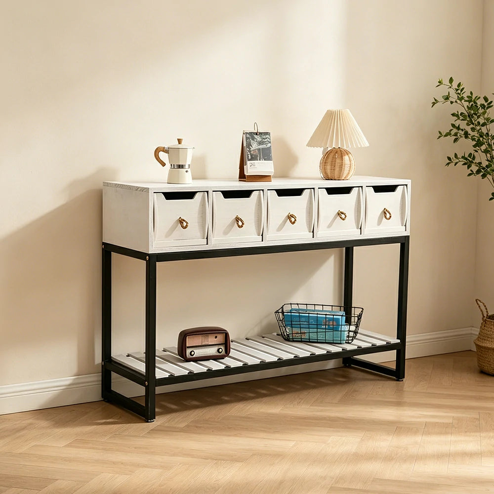 LIVARA Multi-Drawer Storage Cabinet with Open Shelf for Bedroom Living Room Entryway - White