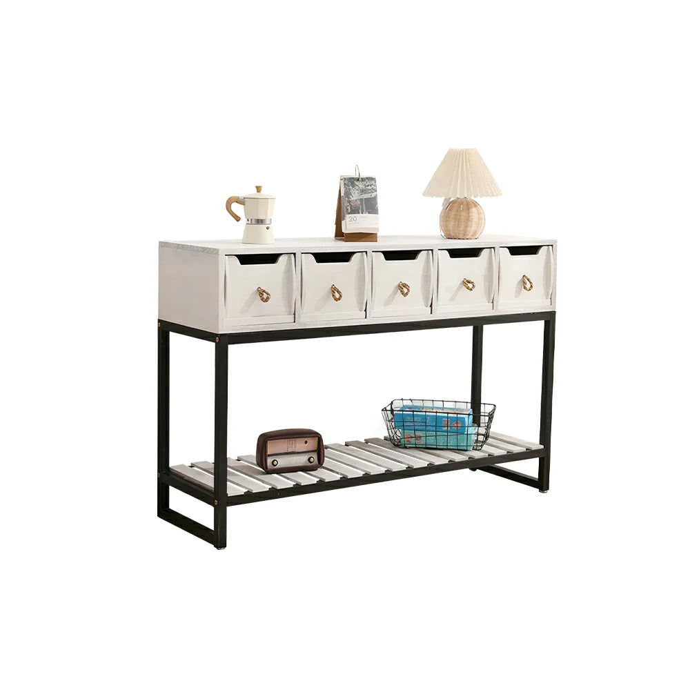 LIVARA Multi-Drawer Storage Cabinet with Open Shelf for Bedroom Living Room Entryway - White