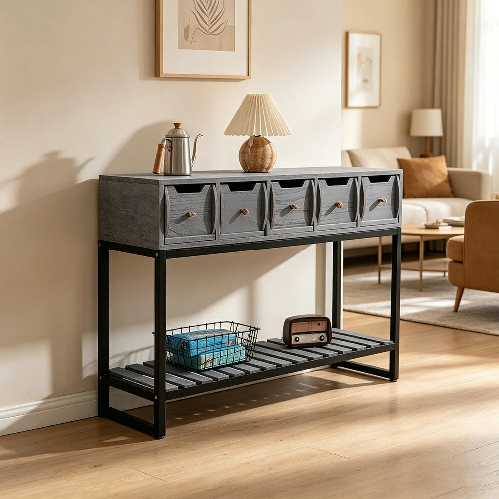 LIVARA Multi-Drawer Storage Cabinet with Open Shelf for Bedroom Living Room Entryway - Blue