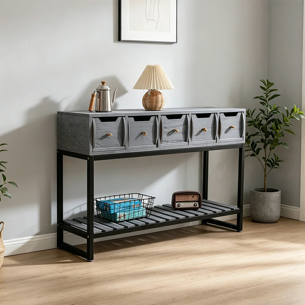 LIVARA Multi-Drawer Storage Cabinet with Open Shelf for Bedroom Living Room Entryway - Blue