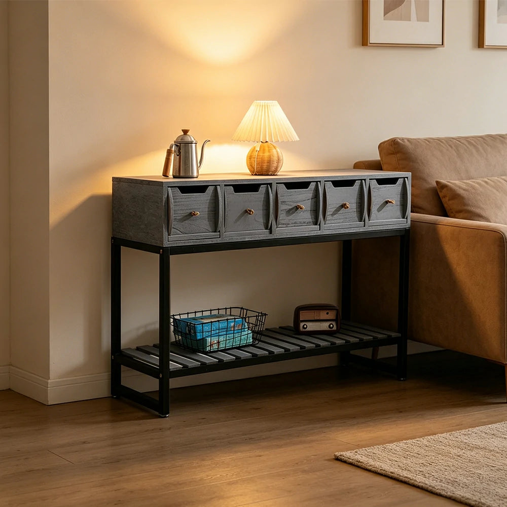 LIVARA Multi-Drawer Storage Cabinet with Open Shelf for Bedroom Living Room Entryway - Blue