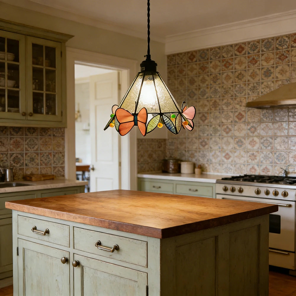 LIVARA Three-Sided Butterfly Pattern Pendant Light Minimalist Hanging Lamp Floral Shade E27 Ceiling Light for Bedroom Bedside Dining Area