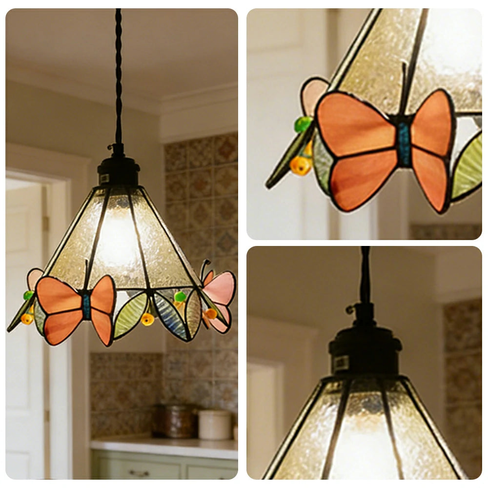 LIVARA Three-Sided Butterfly Pattern Pendant Light Minimalist Hanging Lamp Floral Shade E27 Ceiling Light for Bedroom Bedside Dining Area