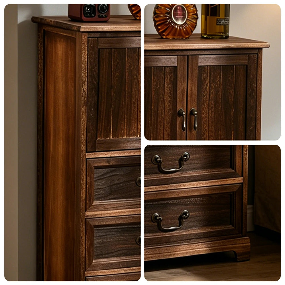 LIVARA Solid Wood Storage Cabinet with Drawers and Door for Bedroom Living Room Bedside - Walnut