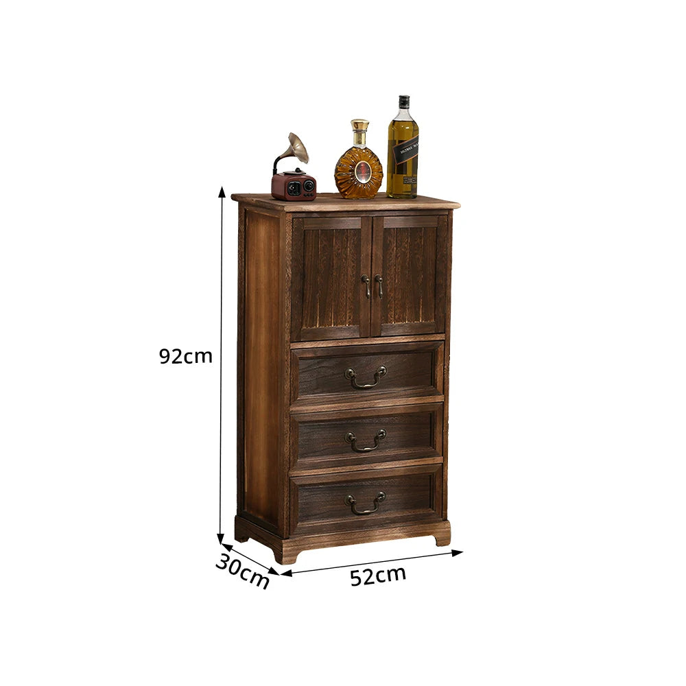 LIVARA Solid Wood Storage Cabinet with Drawers and Door for Bedroom Living Room Bedside - Walnut