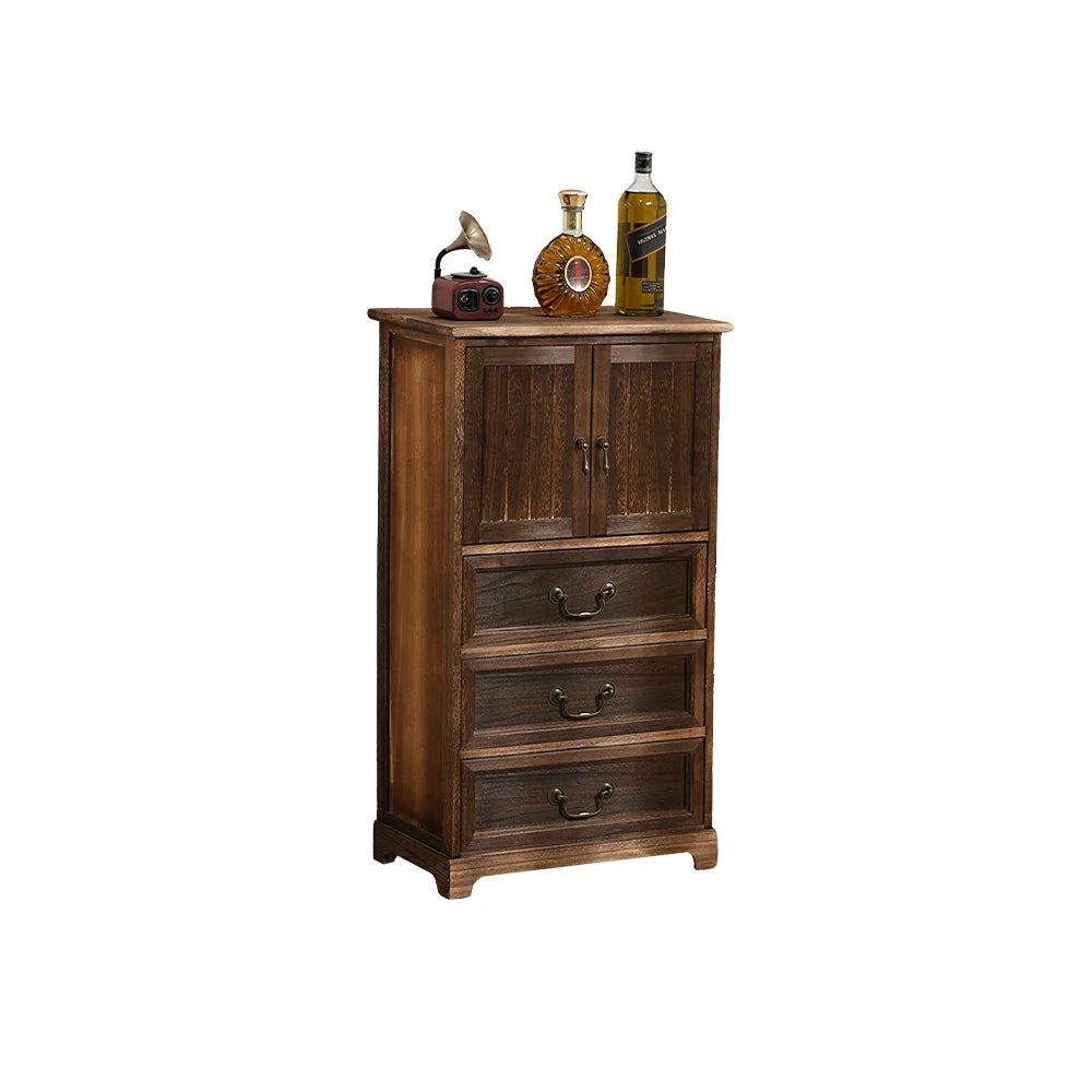 LIVARA Solid Wood Storage Cabinet with Drawers and Door for Bedroom Living Room Bedside - Walnut