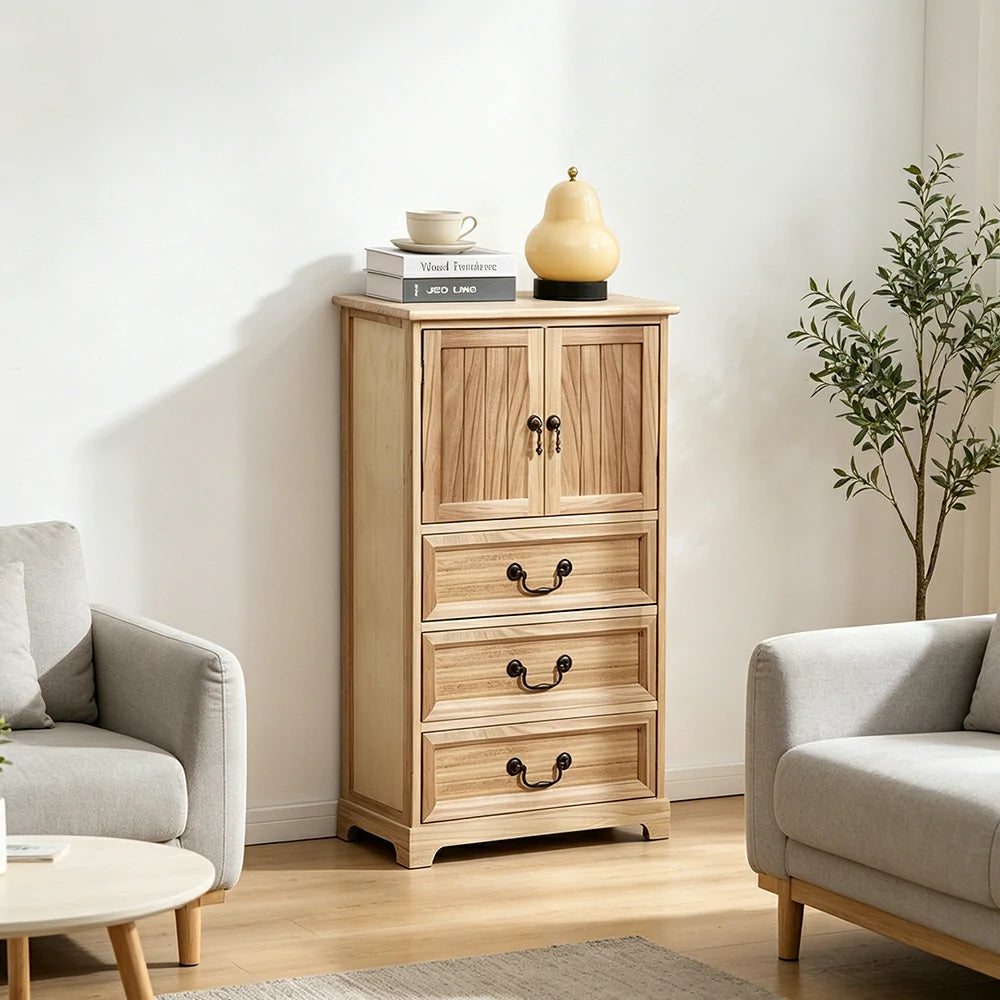 LIVARA Solid Wood Storage Cabinet with Drawers and Door for Bedroom Living Room Bedside - Wood
