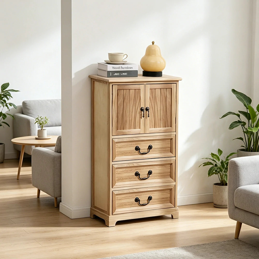 LIVARA Solid Wood Storage Cabinet with Drawers and Door for Bedroom Living Room Bedside - Wood