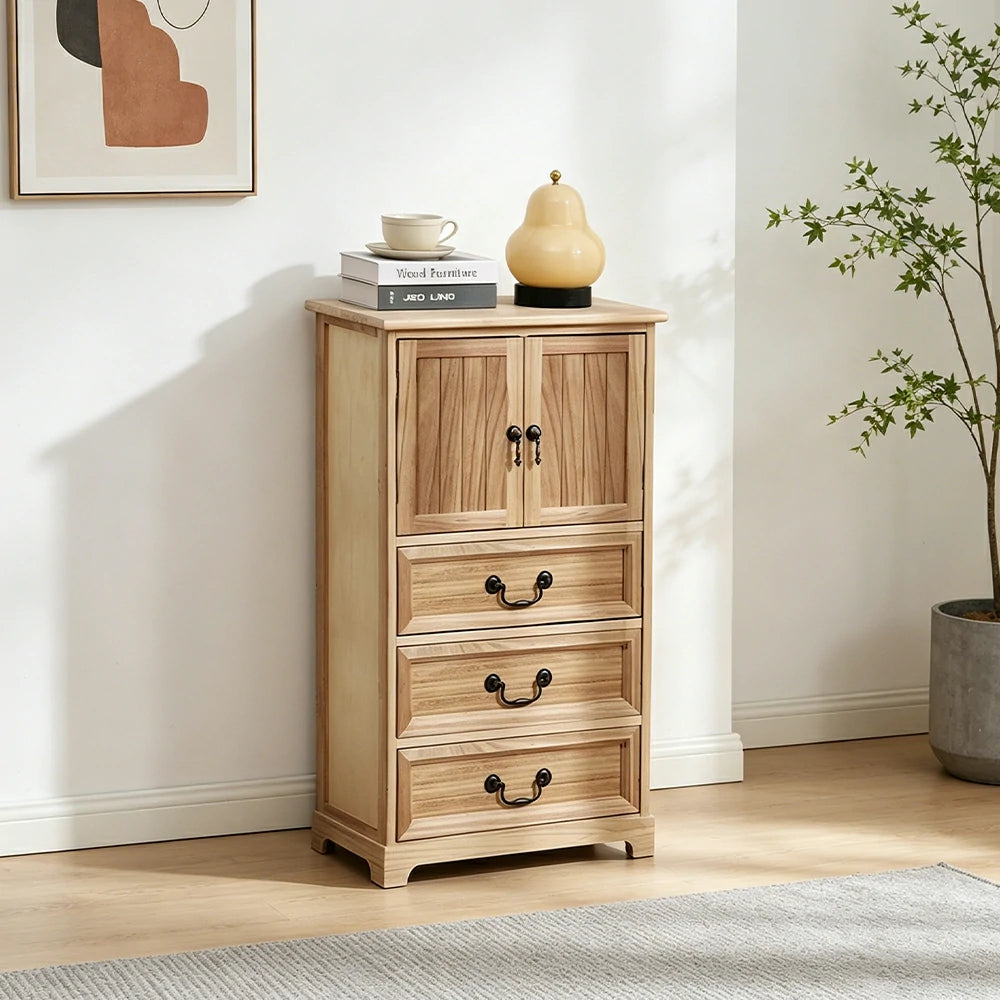 LIVARA Solid Wood Storage Cabinet with Drawers and Door for Bedroom Living Room Bedside - Wood