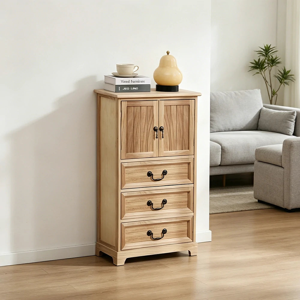 LIVARA Solid Wood Storage Cabinet with Drawers and Door for Bedroom Living Room Bedside - Wood