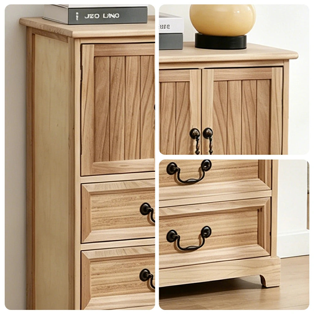 LIVARA Solid Wood Storage Cabinet with Drawers and Door for Bedroom Living Room Bedside - Wood