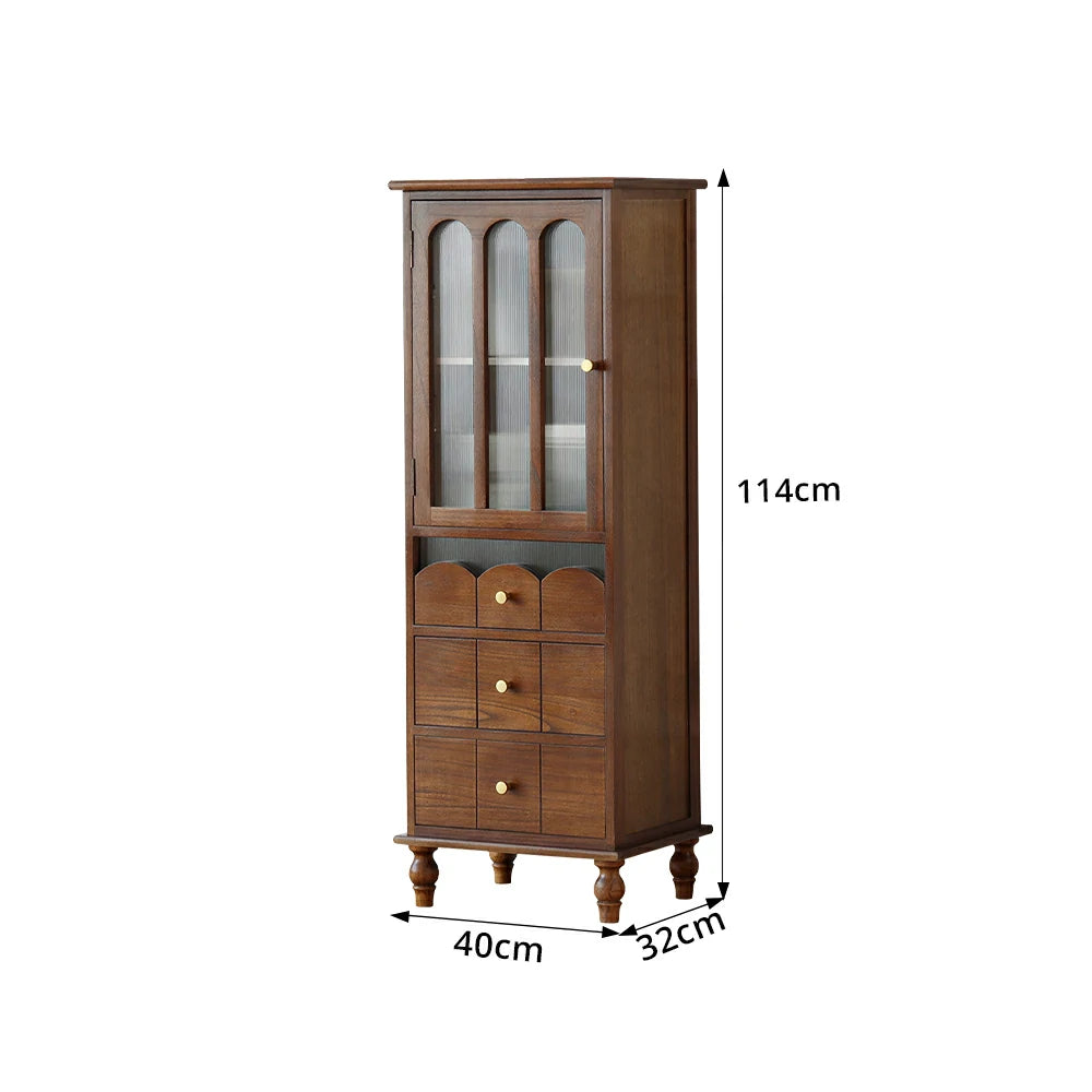 LIVARA Solid Wood Storage Side Cabinet with Fluted Glass Single Door for Living Room Dining Room Entryway - Walnut