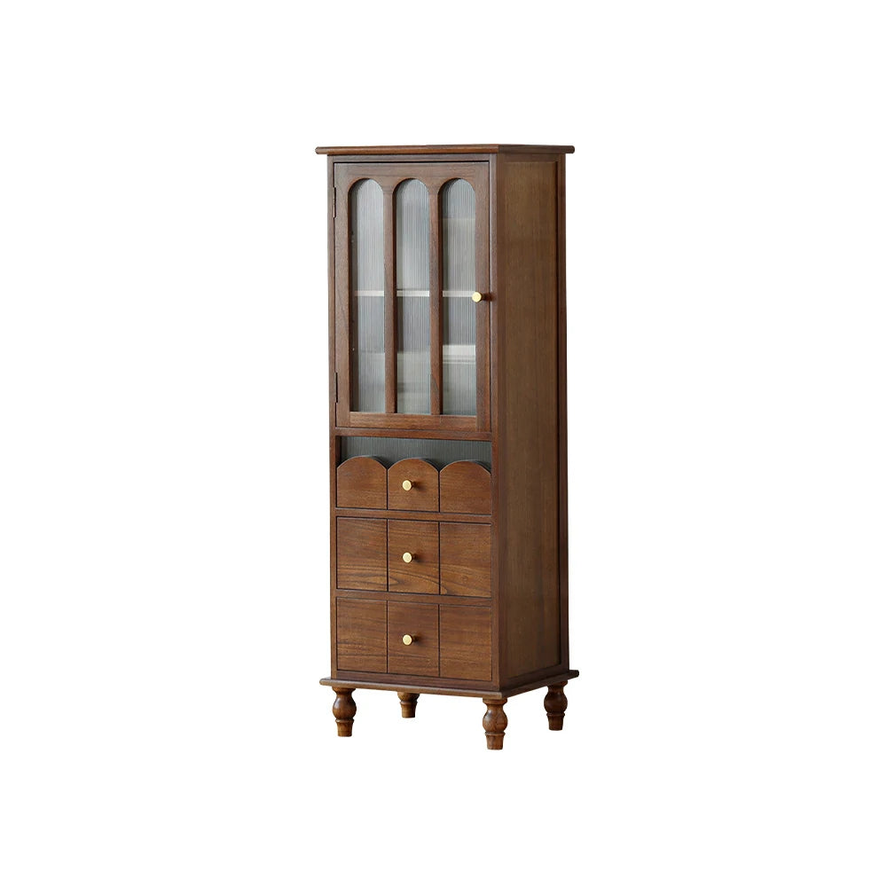 LIVARA Solid Wood Storage Side Cabinet with Fluted Glass Single Door for Living Room Dining Room Entryway - Walnut