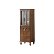 LIVARA Solid Wood Storage Side Cabinet with Fluted Glass Single Door for Living Room Dining Room Entryway - Walnut