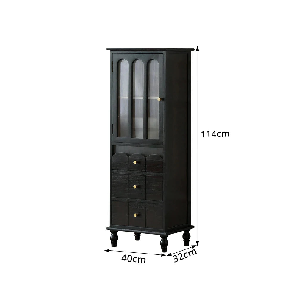 LIVARA Solid Wood Storage Side Cabinet with Fluted Glass Single Door for Living Room Dining Room Entryway - Black