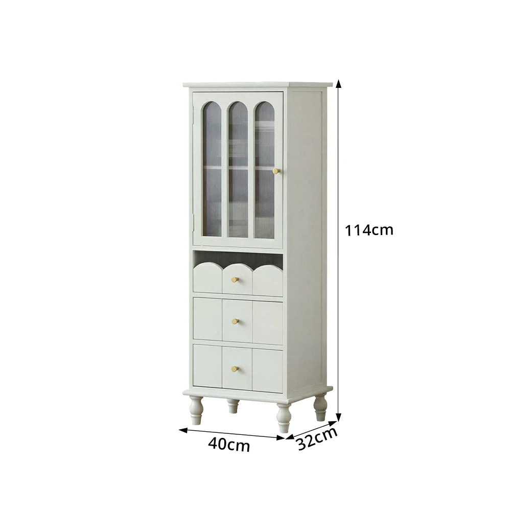 LIVARA Solid Wood Storage Side Cabinet with Fluted Glass Single Door for Living Room Dining Room Entryway - White