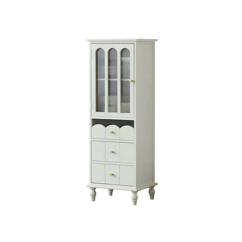 LIVARA Solid Wood Storage Side Cabinet with Fluted Glass Single Door for Living Room Dining Room Entryway - White