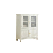 LIVARA Solid Wood Storage Side Cabinet with Fluted Glass Four Doors for Living Room Dining Room Entryway - White
