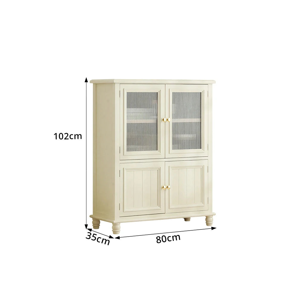 LIVARA Solid Wood Storage Side Cabinet with Fluted Glass Four Doors for Living Room Dining Room Entryway - Beige