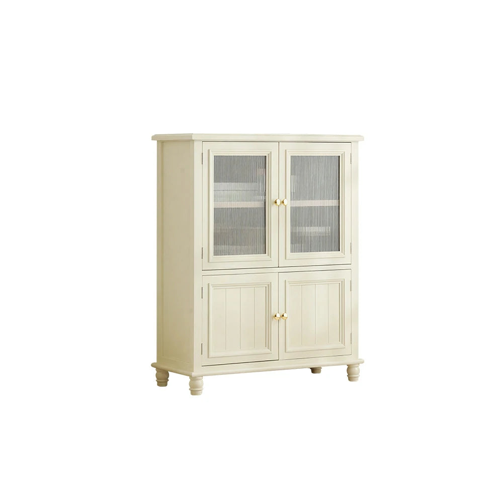LIVARA Solid Wood Storage Side Cabinet with Fluted Glass Four Doors for Living Room Dining Room Entryway - Beige
