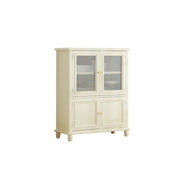 LIVARA Solid Wood Storage Side Cabinet with Fluted Glass Four Doors for Living Room Dining Room Entryway - Beige
