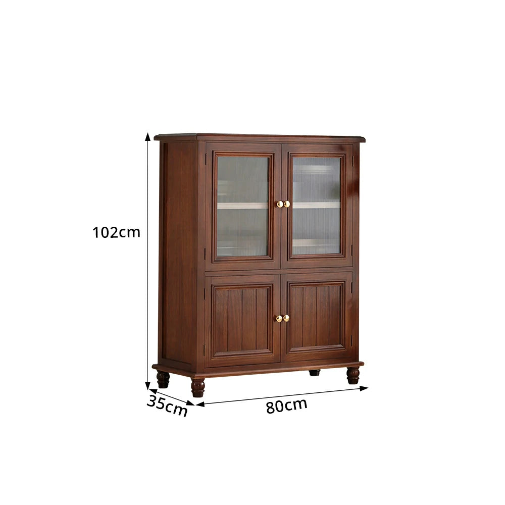 LIVARA Solid Wood Storage Side Cabinet with Fluted Glass Four Doors for Living Room Dining Room Entryway - Walnut