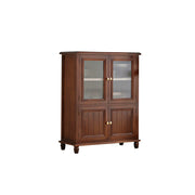 LIVARA Solid Wood Storage Side Cabinet with Fluted Glass Four Doors for Living Room Dining Room Entryway - Walnut
