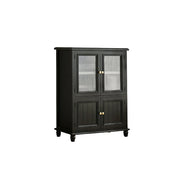LIVARA Solid Wood Storage Side Cabinet with Fluted Glass Four Doors for Living Room Dining Room Entryway - Black