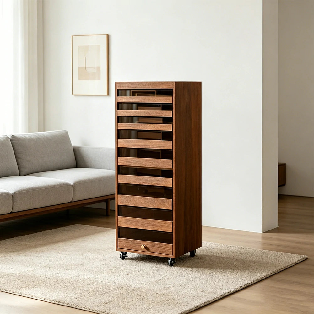 LIVARA Solid Wood Multi-Drawer Storage Cabinet with Wheels for Living Room Tea Room Dining Area