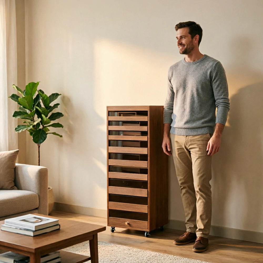 LIVARA Solid Wood Multi-Drawer Storage Cabinet with Wheels for Living Room Tea Room Dining Area