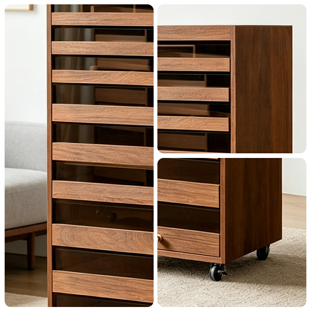 LIVARA Solid Wood Multi-Drawer Storage Cabinet with Wheels for Living Room Tea Room Dining Area