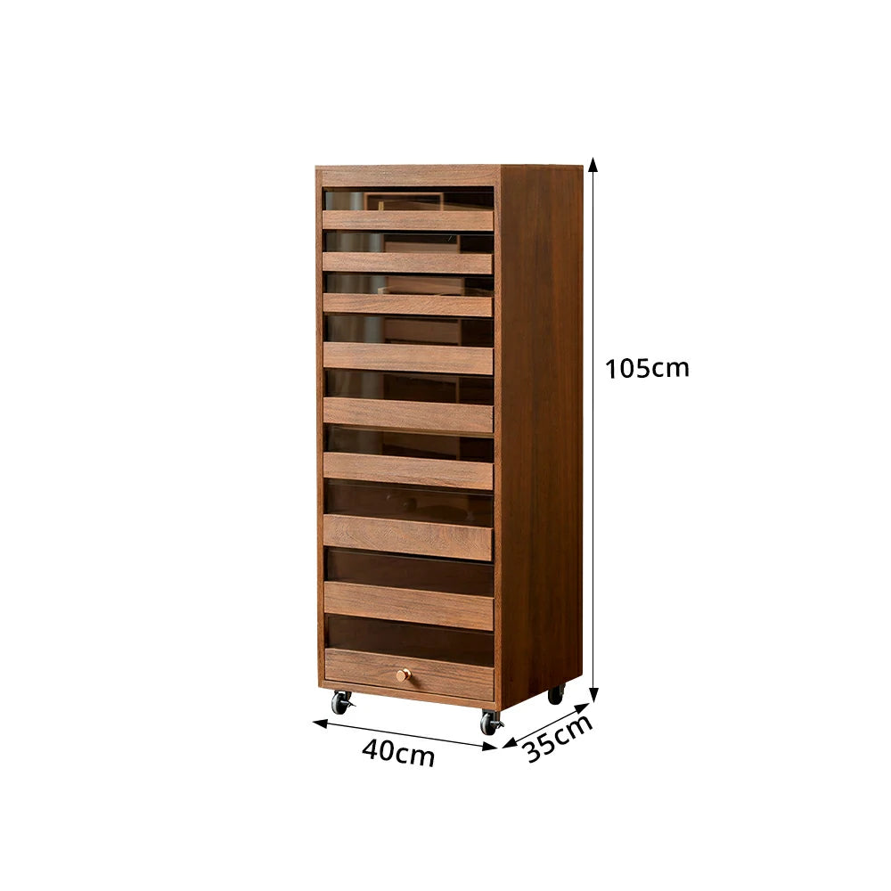 LIVARA Solid Wood Multi-Drawer Storage Cabinet with Wheels for Living Room Tea Room Dining Area